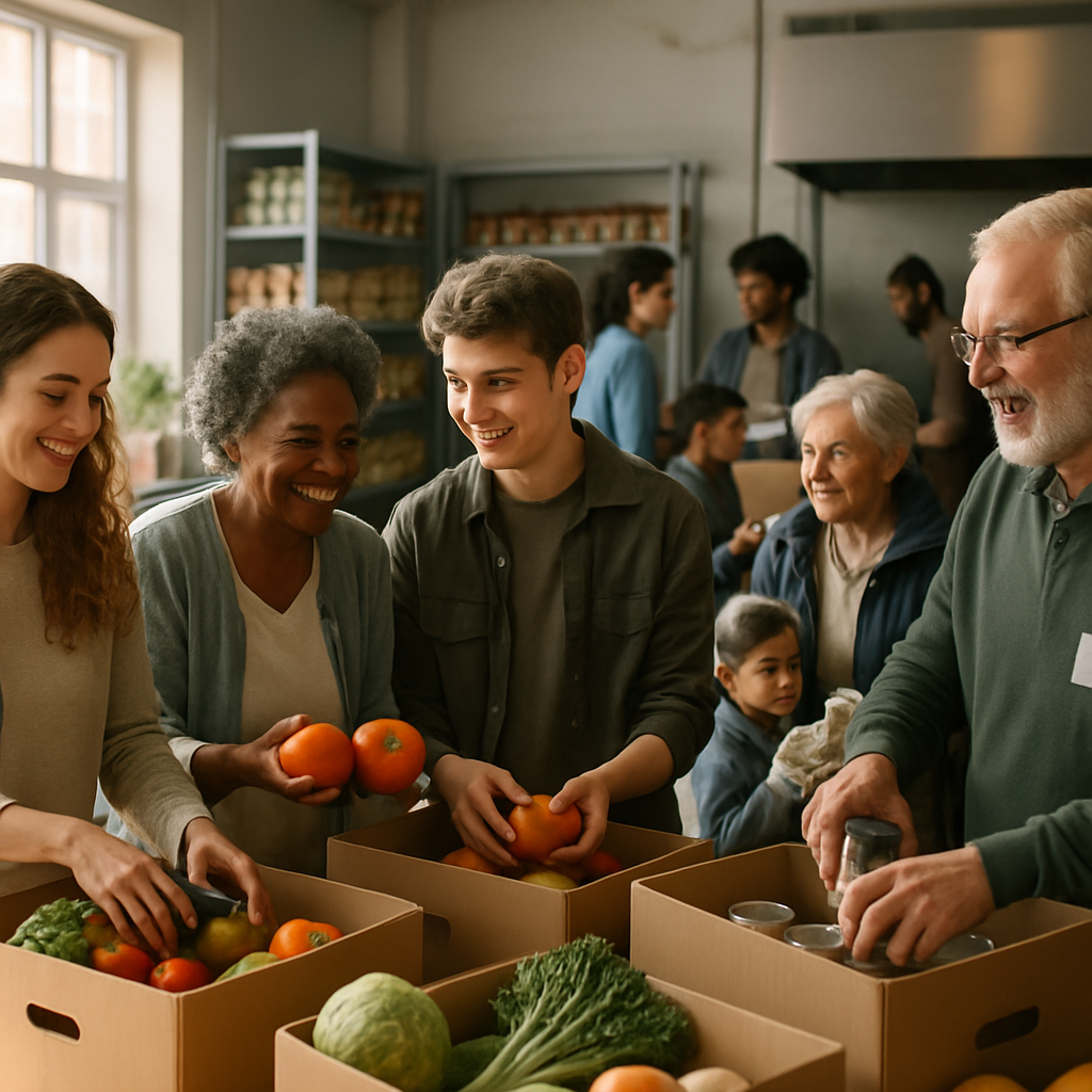 Volunteers donating food at a local food bank